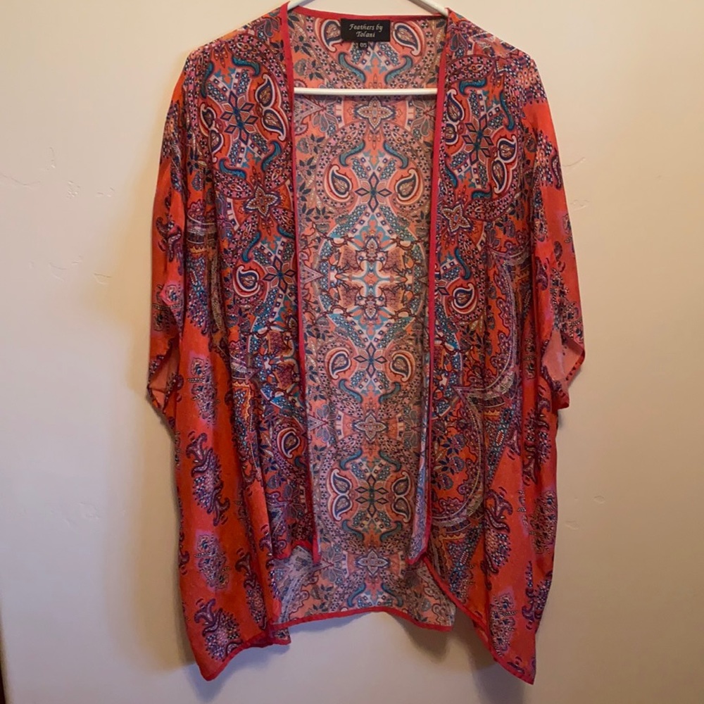 Anthropologie Coral Patterned Cardigan / Poncho